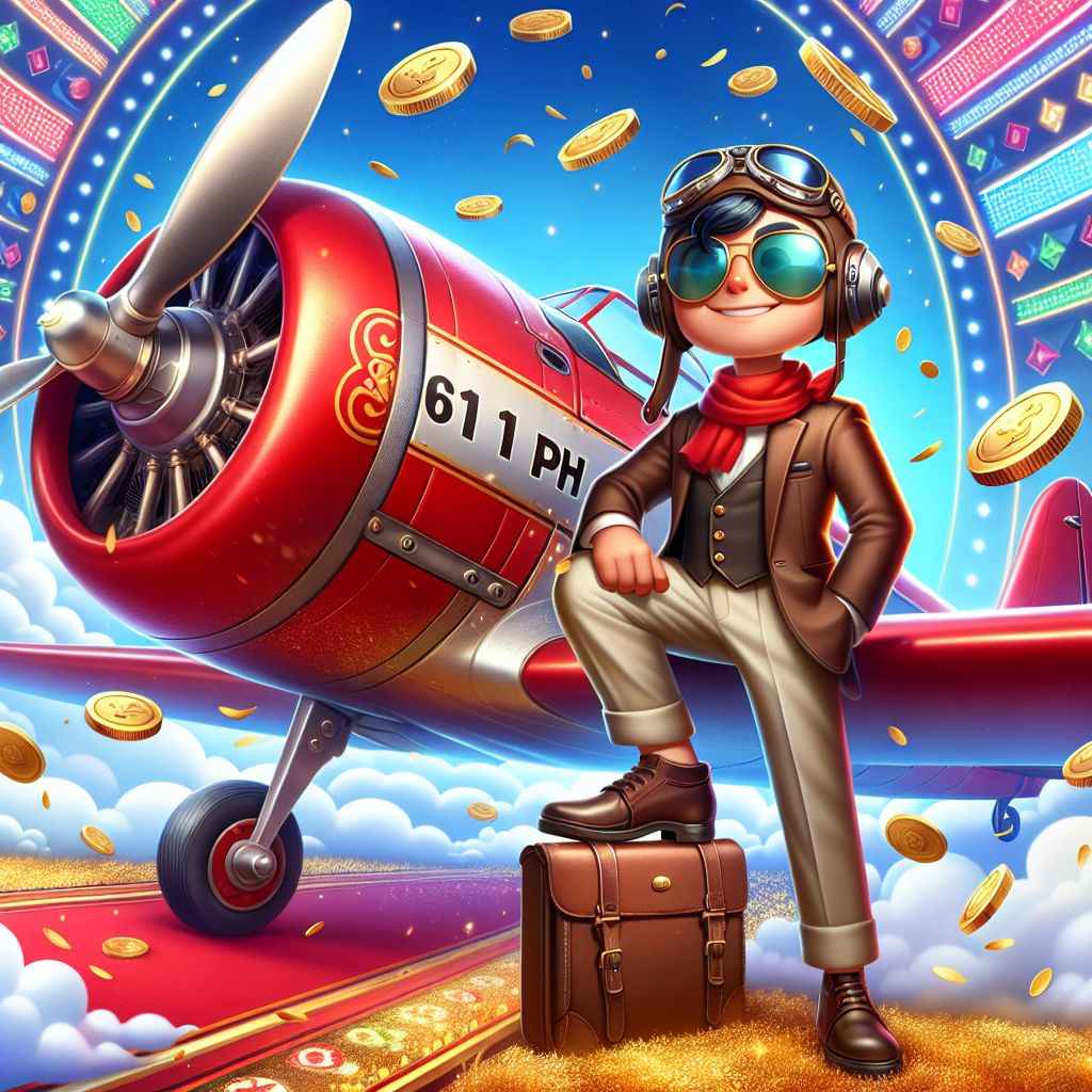 6161PH Aviator game character with airplane and coins flying